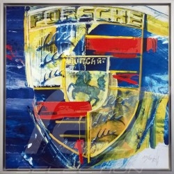 Ecusson  Porsche Crest Wappen en couleur Uli Hack Cadre aluminium 85 x 85