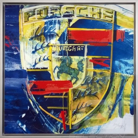 Ecusson  Porsche Crest Wappen en couleur Uli Hack Cadre aluminium 85 x 85