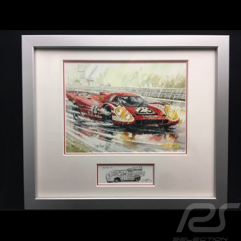 Porsche 917 K Sieger Le Mans 1970 n° 23 Aluminium Rahmen mit Schwarz-Weiß Skizze Limitierte Auflage Uli Ehret - 105
