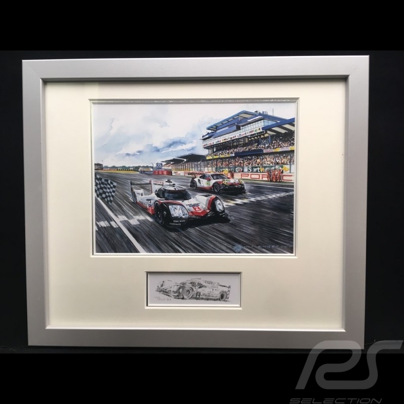 Porsche 919 Hybrid n° 2 winner Le Mans 2017 Aluminium Rahmen mit Schwarz-Weiß Skizze Limitierte Auflage Uli Ehret - 688