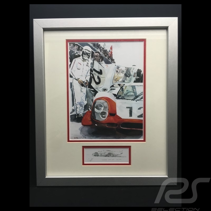 Porsche 917 LH Le Mans avec pilote with drivers mit fahrers cadre bois alu avec esquisse noir et blanc Uli Ehret - 28 