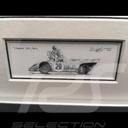 Porsche 917 K Gulf n°20 et 21 LM under the rain wood frame aluminum with black and white sketch Limited edition Uli Ehret - 111