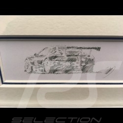 Porsche 991 GT3 RSR n° 77 Dempsey Proton 2016 Aluminium Rahmen mit Schwarz-Weiß Skizze Limitierte Auflage Uli Ehret - 618