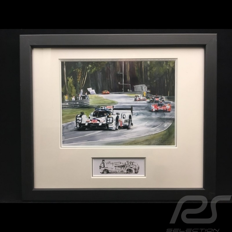 Porsche 919 Hybrid winner Le Mans 2015 wood frame aluminum with black and white sketch Limited edition Uli Ehret - 551