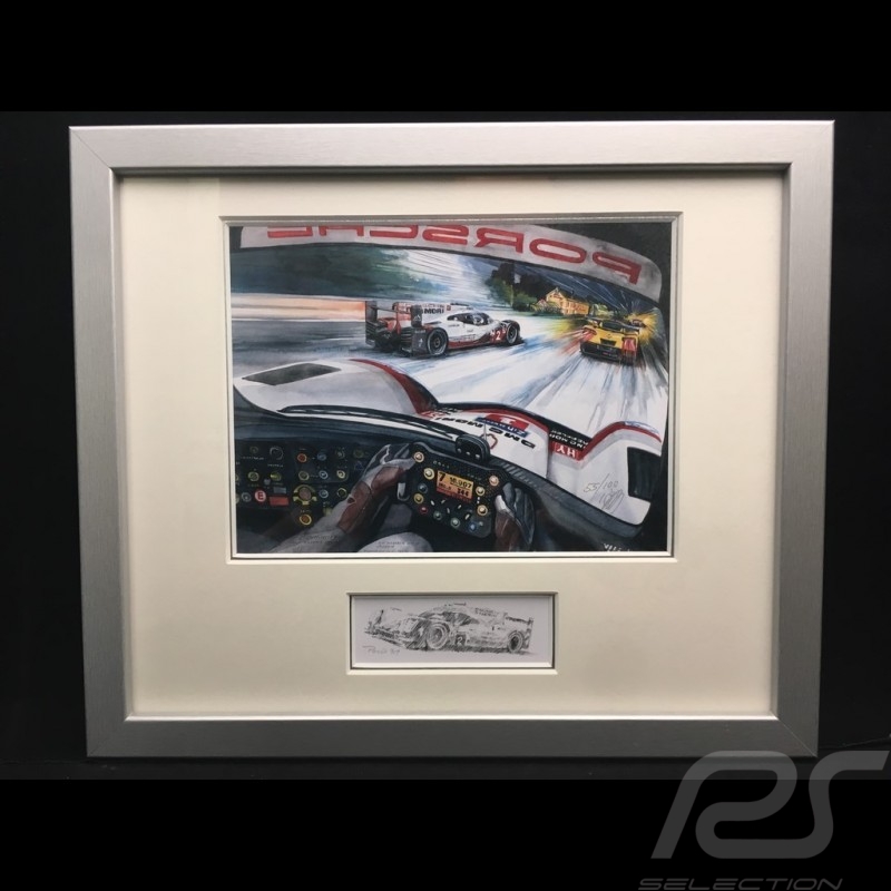 Porsche 919 Hybrid Le Mans 2017 from cockpit wood frame aluminum with black and white sketch Limited edition Uli Ehret - 676
