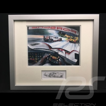 Porsche 919 Hybrid Le Mans 2017 from cockpit wood frame aluminum with black and white sketch Limited edition Uli Ehret - 676