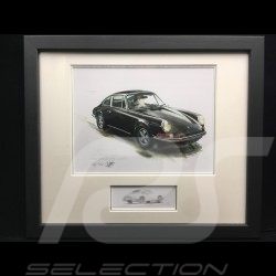 Porsche 911 klassisch schwarz Aluminium Rahmen mit Schwarz-Weiß Skizze Limitierte Auflage Uli Ehret - 527 schwarz