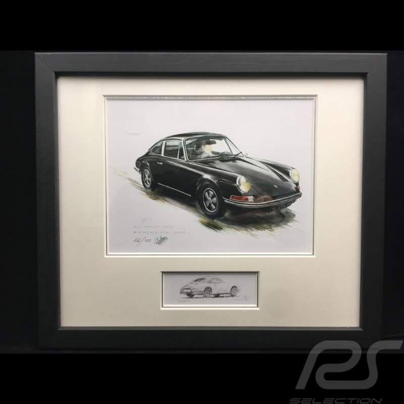 Porsche 911 classical black wood frame aluminum with black and white sketch Limited edition Uli Ehret - 527 schwarz