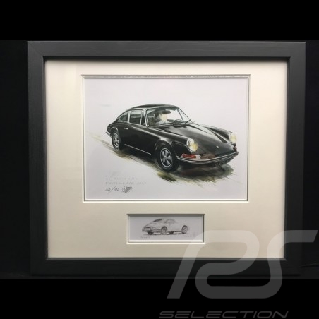 Porsche 911 classical black wood frame aluminum with black and white sketch Limited edition Uli Ehret - 527 schwarz