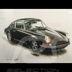Porsche 911 klassisch schwarz Aluminium Rahmen mit Schwarz-Weiß Skizze Limitierte Auflage Uli Ehret - 527 schwarz