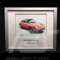 Porsche 911 klassisch rot Aluminium Rahmen mit Schwarz-Weiß Skizze Limitierte Auflage Uli Ehret - 527 rot