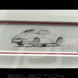 Porsche 911 Classique rouge cadre bois alu avec esquisse noir et blanc Edition limitée Uli Ehret - 527 rot
