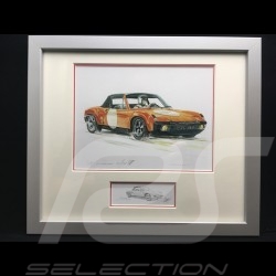 Porsche 911 914 6 Zylinder orange Aluminium Rahmen mit Schwarz-Weiß Skizze Limitierte Auflage Uli Ehret - 247