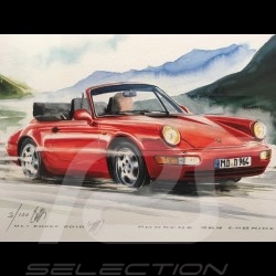 Porsche 911 type 964 Carrera Cabriolet red wood frame aluminum with black and white sketch Limited edition Uli Ehret - 598