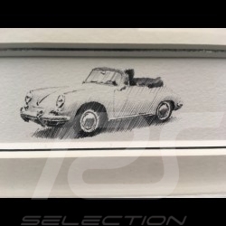 Porsche 356 C Cabriolet schwarz Aluminium Rahmen mit Schwarz-Weiß Skizze Limitierte Auflage Uli Ehret - 139B