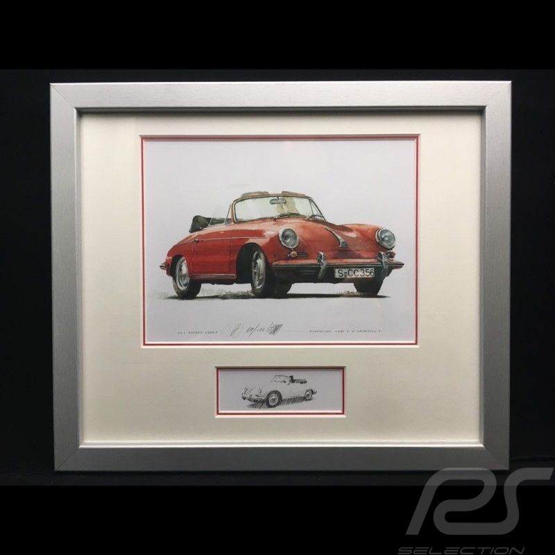 Porsche 356 C Cabriolet red wood frame aluminum with black and white sketch Limited edition Uli Ehret - 139