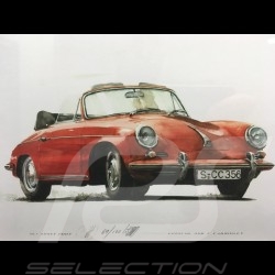 Porsche 356 C Cabriolet red wood frame aluminum with black and white sketch Limited edition Uli Ehret - 139