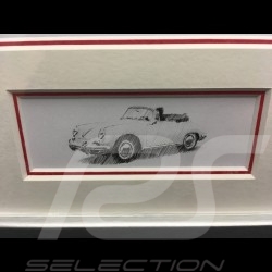 Porsche 356 C Cabriolet rot  Aluminium Rahmen mit Schwarz-Weiß Skizze Limitierte Auflage Uli Ehret - 139