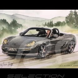 Porsche Boxster 987 gris cadre bois alu avec esquisse noir et blanc Edition limitée Uli Ehret - 308