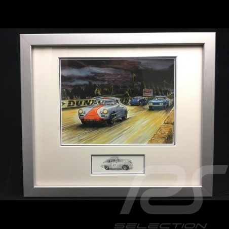 Porsche 356 Gulf in the race wood frame aluminum with black and white sketch Limited edition Uli Ehret - 261