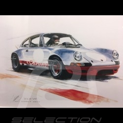 Porsche 911 2.8 Carrera RSR 1973 wood frame aluminum with black and white sketch Limited edition Uli Ehret - 496