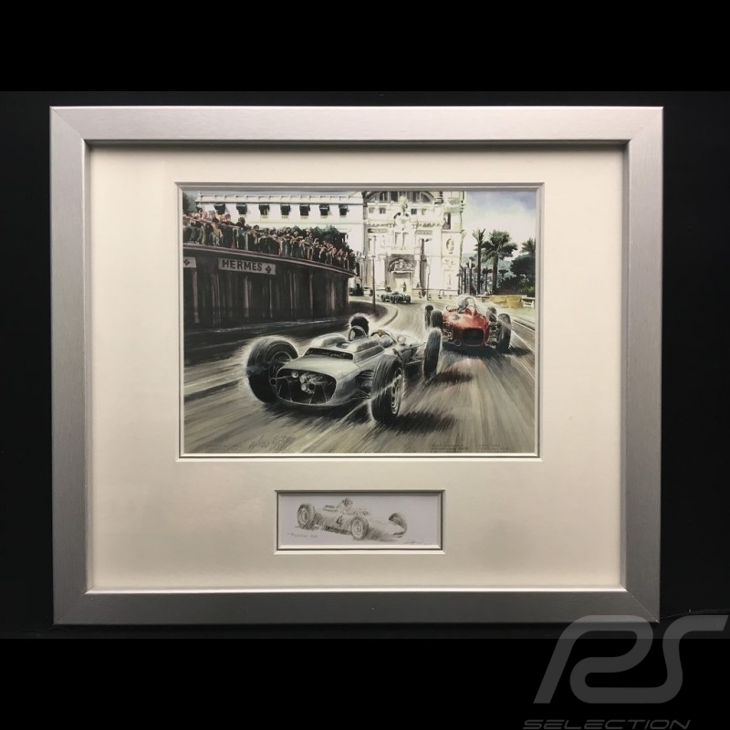 Porsche 804 n° 4 F1 grand prix Monaco 1962 wood frame aluminum with black and white sketch Limited edition Uli Ehret - 364