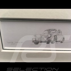 Porsche 356 A Carrera grey wood frame aluminum with black and white sketch Limited edition Uli Ehret - 135