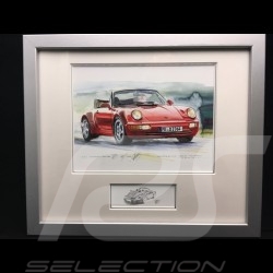 Porsche 911 type 964 turbo Cabriolet red wood frame aluminum with black and white sketch Limited edition Uli Ehret - 599