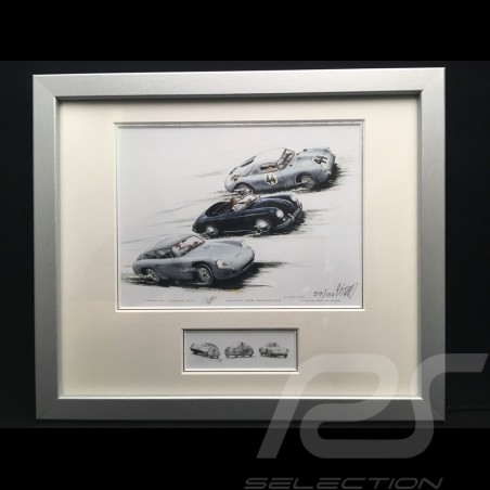Porsche 356 Carerra Abarth Speedster and 550 Coupe wood frame aluminum with black and white sketch Limited edition Uli Ehret 118