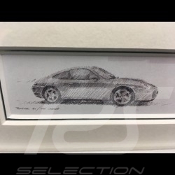 Porsche 996 turbo silver grey wood frame aluminum with black and white sketch Limited edition Uli Ehret - 104B