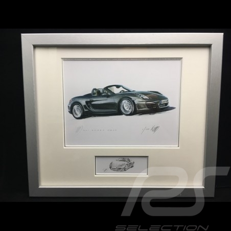 Porsche Boxster 981 black wood frame aluminum with black and white sketch Limited edition Uli Ehret - 545