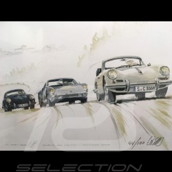 Porsche 356 Cabriolet, 904 GTS et 356 coupé cadre bois alu avec esquisse noir et blanc Edition limitée Uli Ehret - 196