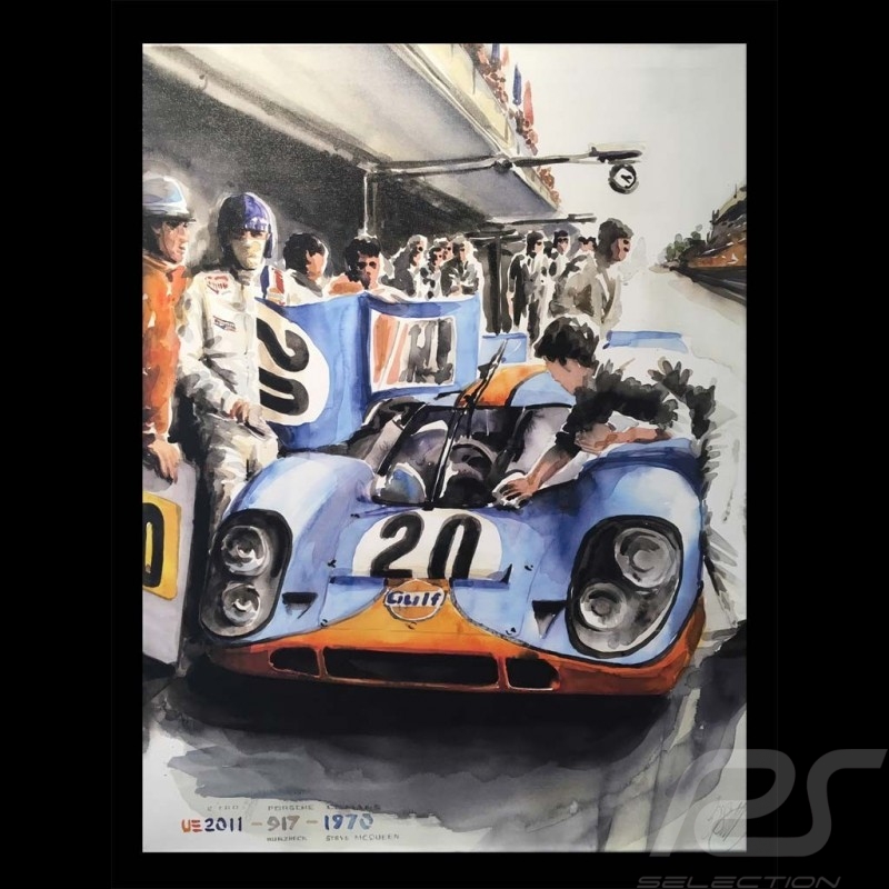 Porsche Poster 917 K Mc Queen Le Mans 1970 n° 20 - Reproduction imprimée d'une peinture de Uli Ehret - 324 - sur toile canvas le