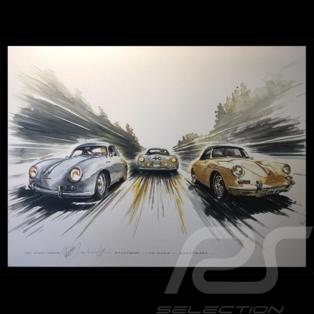 Porsche Poster 356 Trio Stuttgart Le Mans auf Leinwand 60 x 80 cm Limitierte Auflage Uli Ehret - 199