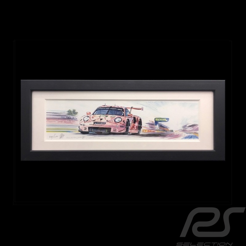 Porsche 991 RSR Pink pig 24h le Mans 2018 wood frame black 15 x 35 cm Limited edition Uli Ehret - 750