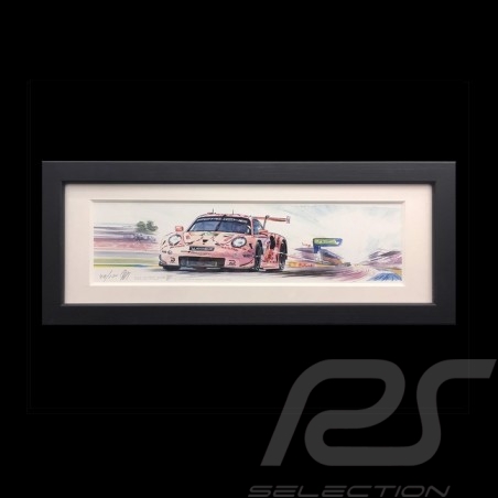 Porsche 991 RSR Rosa Sau 24h le Mans 2019 Schwarz Rahmen 15 x 35 cm Limitierte Auflage Uli Ehret - 750