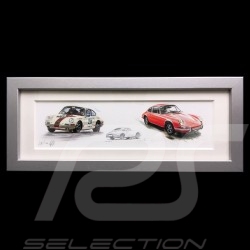 Porsche 911 Classic Straßen- und Rennversionen Alu Holzrahmen 15 x 35 cm Limitierte Auflage Uli Ehret - road + racing versions