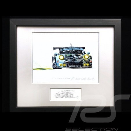 Porsche 991 GT3 RSR n° 77 Dempsey Proton 2016 wood frame aluminum with black and white sketch Limited edition Uli Ehret - 618