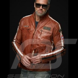 Gulf leather jacket Lucky Number 69 Racing Team Classic driver brown - men