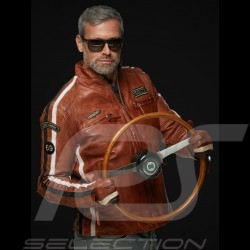 Veste cuir Gulf Lucky Number 69 Racing Team Classic pilote Marron Cognac Brown braune Leather jacket lederjacke homme men herren