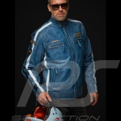 Gulf leather jacket Lucky Number 69 Racing Team Classic driver blue - men