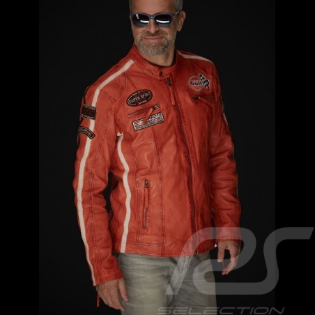 Gulf leather jacket Dakota Super Sport Racing Team Classic driver Orange - men
