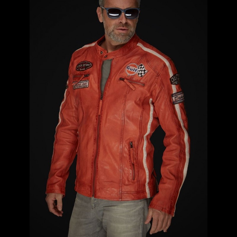 Giacca Pelle Uomo GULF Racing Jacket Orange