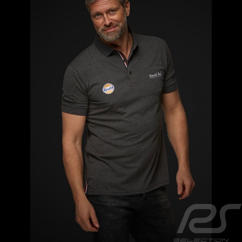 Polo Gulf Racing Derek Bell signature Gris chiné grey grau homme men herren