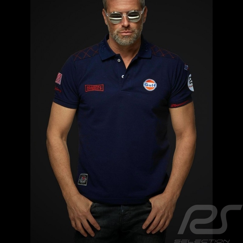 Polo Gulf Racing Steve McQueen Le Mans n° 20 bleu marine Navy blue marineblau homme men herren