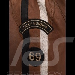 Veste cuir Gulf Lucky Number 69 Racing Team Classic pilote Marron Cognac Brown braune Leather jacket lederjacke homme men herren