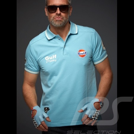 Polo Gulf victoire Le Mans Vintage - homme men herren bleu ciel sky blue hellblau