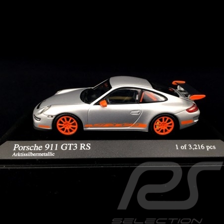 Porsche 911 type 997 GT3 RS 3.6 2007 mk I Silbergrau / Orange 1/43 Minichamps 400066000