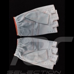 Gants de conduite sans doigts mitaines cuir Racing bleu / orange drapeau à damier gloves Handschuhe