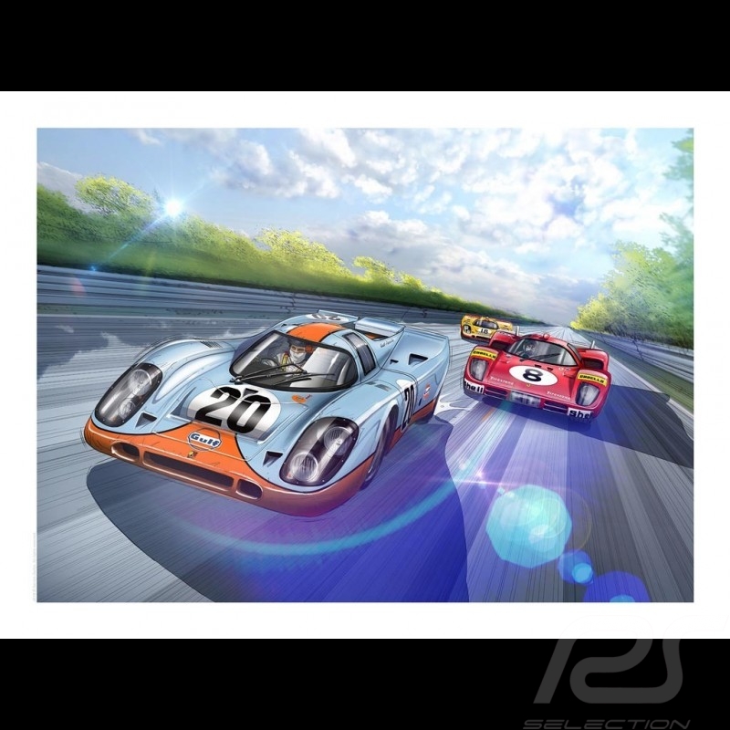 Porsche Poster 917 K n° 20 Gulf Steve McQueen Le Mans Full Speed